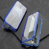 Voor iPhone 11 Pro Ultraslank Dubbelzijdig Magnetisch Adsorptie Hoekig Frame Gehard Glas Magneet Flip Case (Blauw)