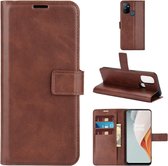 Retro kalfspatroon gesp horizontale flip lederen tas met houder & kaartsleuven & portemonnee voor OnePlus Nord N100 (donkerbruin)