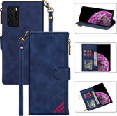 Voor Huawei P40 Rits Multi-kaartsleuven Horizontale Flip PU lederen hoes met houder & kaartsleuven & portemonnee & lanyard & fotolijst (blauw)