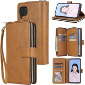 Voor Huawei P40 Lite Rits Portemonnee Tas Horizontale Flip PU Lederen Case met Houder & 9 Kaartsleuven & Portemonnee & Lanyard & Fotolijst (Bruin)