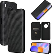 Voor Huawei Y9a Carbon Fiber Texture Magnetische Horizontale Flip TPU + PC + PU Leather Case met Card Slot (Zwart)