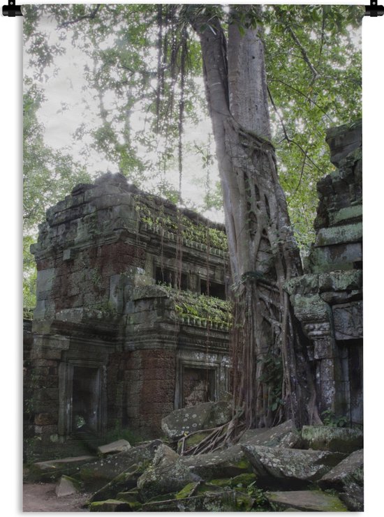 Wandkleed Verlaten gebouwen - Verlaten tempel in Cambodja Wandkleed katoen 90x135 cm - Wandtapijt met foto