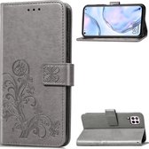 Huawei P40 Lite Hoesje - Mobigear - Clover Serie - Kunstlederen Bookcase - Grijs - Hoesje Geschikt Voor Huawei P40 Lite