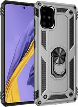 Samsung Galaxy A51 Hoesje - Mobigear - Armor Ring Serie - Hard Kunststof Backcover - Zilver - Hoesje Geschikt Voor Samsung Galaxy A51