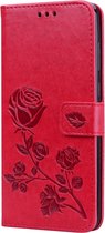 Samsung Galaxy A9 (2018) Hoesje - Mobigear - Flowers Serie - Kunstlederen Bookcase - Rood - Hoesje Geschikt Voor Samsung Galaxy A9 (2018)