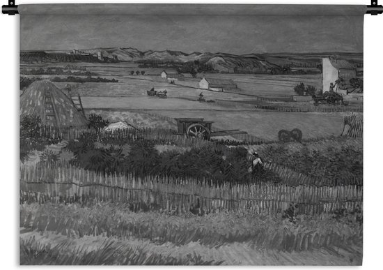 Wandkleed Vincent van Gogh - La Moisson in zwart-wit - Schilderij van Vincent van Gogh Wandkleed katoen 60x45 cm - Wandtapijt met foto