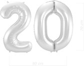 Ballon Cijfer 20 Jaar Zilver 70Cm Verjaardag Feestversiering Met Rietje