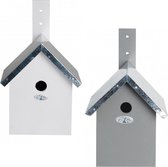 Voordeelset van 2x stuks houten vogelhuisjes/nestkastjes 31 x 18 cm - Met puntdak in wit en grijs