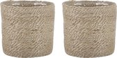 2x stuks naturel rotan planten/bloemen pot mand van gedraaid jute/riet H16 en D16 cm - Met plastic binnenkant