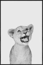 JUNIQE - Poster in kunststof lijst Leeuwenwelp - zwart-wit fotografie