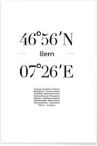 JUNIQE - Poster Coördinaten Bern -13x18 /Wit & Zwart