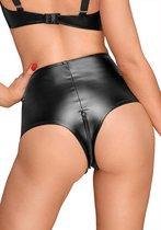 High waist wetlook shorts with handmade pleats - Black