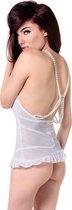 Babydoll with Pink Ribbon & String - White / Pearls