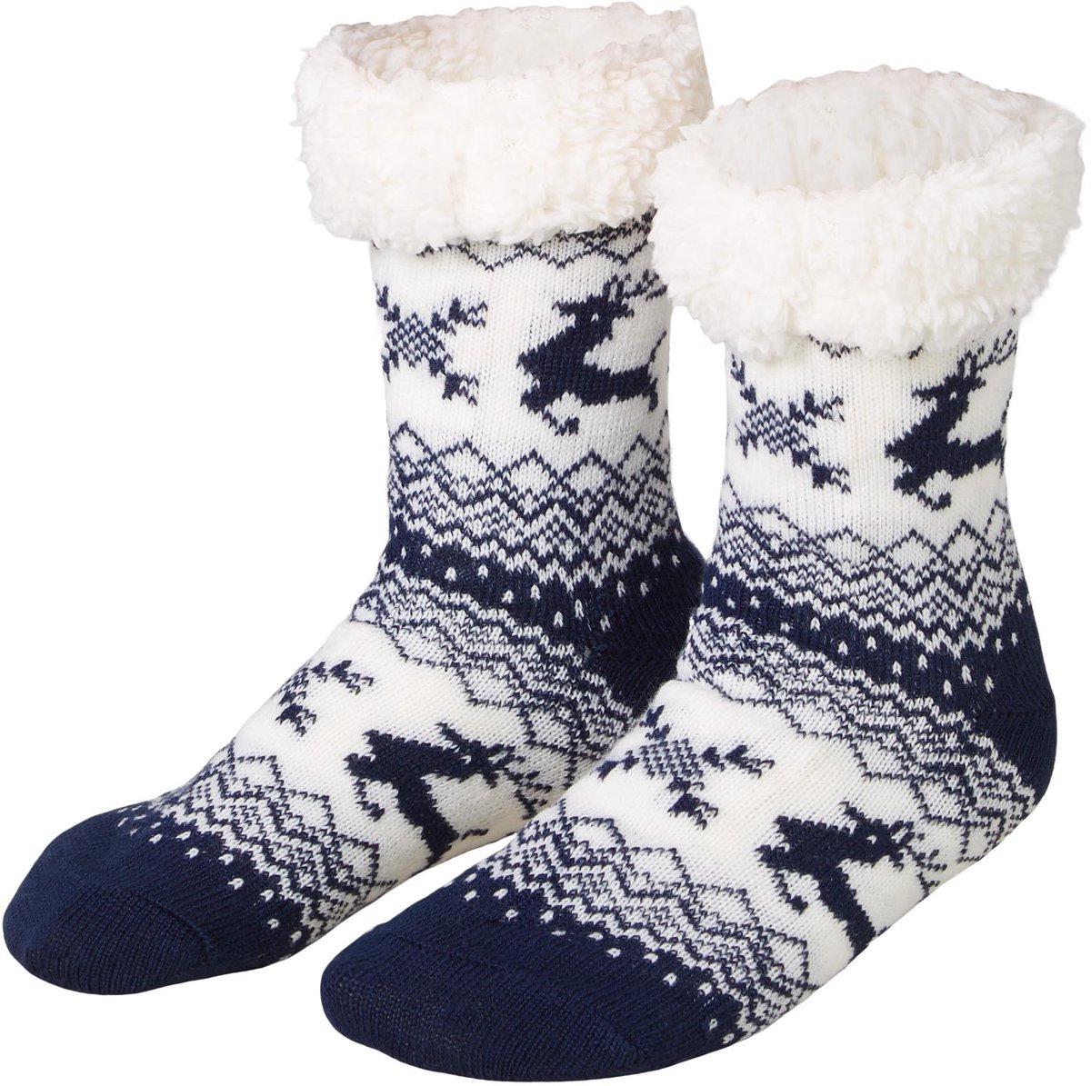 dressforfun - Knusse sokken met rendiermotief blauw-wit 43-46 - verkleedkleding kostuum halloween verkleden feestkleding carnavalskleding carnaval feestkledij partykleding - 303477