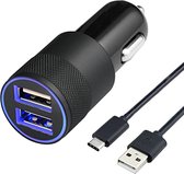 MMOBIEL High Speed Autolader Oplaad Adapter (ZWART) - 2 USB Poorten 2.1A + 1.0A - incl. USB-C Kabel (ZWART)