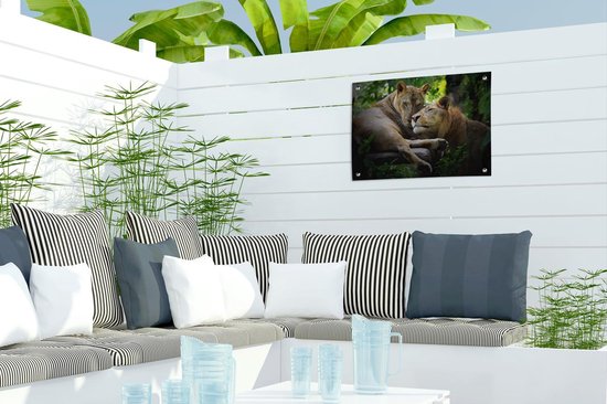 Décoration de Jardin Lions - Arbre - Herbe - 40x30 cm - Toile de jardin