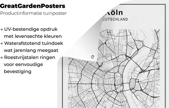 Décoration Décoration murale Extérieure Plan de Ville - Zwart Wit - Cologne - 120x160 cm