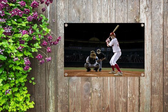 Décoration de jardin Le frappeur essaie de frapper la balle de baseball - 60x40 cm - Affiche de jardin - Toile de jardin - Affiche d'extérieur