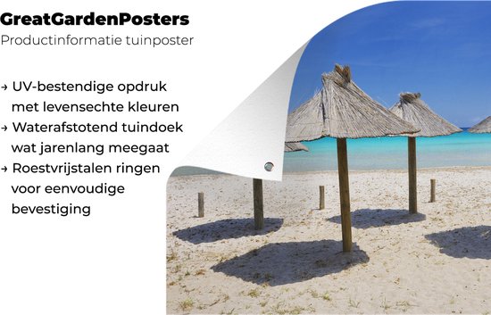 Parasols en chaume sur une plage de la destination de vacances Corse Garden poster 60x40 cm - petit - Toile de jardin / Toile d'extérieur / Peintures pour l'extérieur (décoration de jardin)