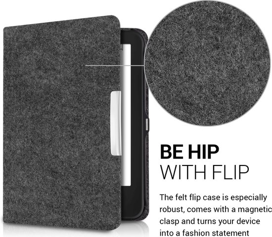 kwmobile hoes geschikt voor Tolino Shine 2 HD - e-reader beschermhoes van vilt - donkergrijs van Merkloos — afbeelding 3