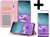 Samsung S10 Hoesje Book Case Met Screenprotector - Samsung Galaxy S10 Case Hoesje Wallet Cover - Samsung S10 Hoesje Met Screenprotector - Licht Roze