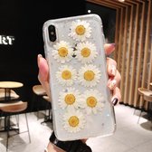 Daisy Pattern Real Dried Flowers Transparante Soft TPU Cover voor iPhone XR (Wit)