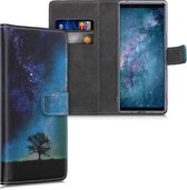 kwmobile telefoonhoesje voor Sony Xperia 5 - Hoesje met pasjeshouder in blauw / grijs / zwart - Sterrenstelsel en Boom design