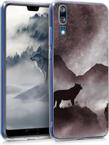 kwmobile telefoonhoesje voor Huawei P20 - Hoesje voor smartphone in zwart / wit / zwart - Wolf in Berglandschap design