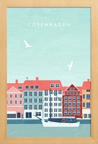 JUNIQE - Poster in houten lijst Kopenhagen - retro -40x60 /Kleurrijk