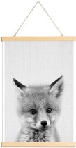 JUNIQE - Posterhanger Baby vos - monochrome foto -30x45 /Grijs & Wit