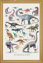 JUNIQE - Poster met houten lijst Dinosauruskaart -40x60 /Kleurrijk