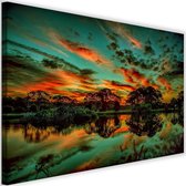 Schilderij Wolken weerspiegeling, 2 maten, groen/oranje, Premium print