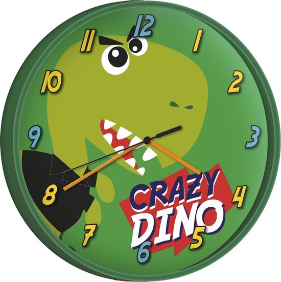 Dinosaurus Wandklok Crazy Dino - ø 24 cm - Groen