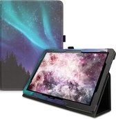 kwmobile hoes voor Huawei MediaPad T5 10 - Dunne tablethoes in turquoise / blauw / zwart - Met standaard - Noorderlicht Hert design