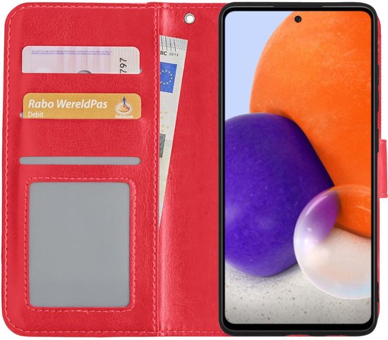 Samsung A72 Case Book Case Avec Protecteur D'écran - Samsung Galaxy A72 Case Wallet Cover - Samsung A72 Case With Screen Protector - Rouge