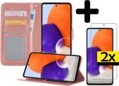 Hoesje Geschikt voor Samsung A72 5G Hoesje Book Case Hoes Wallet Cover Met 2x Screenprotector - Hoes Geschikt voor Samsung Galaxy A72 5G Hoesje Bookcase Hoes - Rosé goud