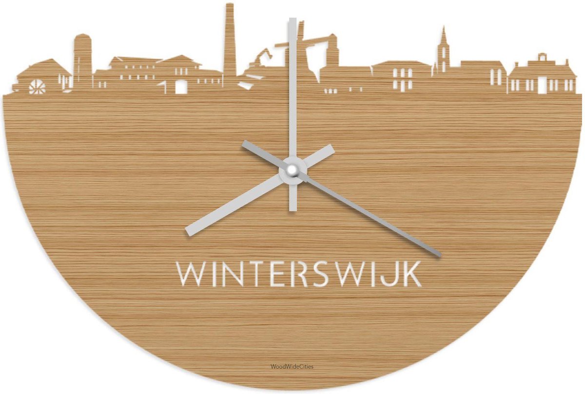Skyline Klok Winterswijk Bamboe hout - Ø 40 cm - Stil uurwerk - Wanddecoratie - Meer steden beschikbaar - Woonkamer idee - Woondecoratie - City Art - Steden kunst - Cadeau voor hem - Cadeau voor haar - Jubileum - Trouwerij - Housewarming -