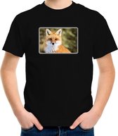 Dieren shirt met vossen foto - zwart - voor kinderen - natuur / vos cadeau t-shirt XL (158-164)