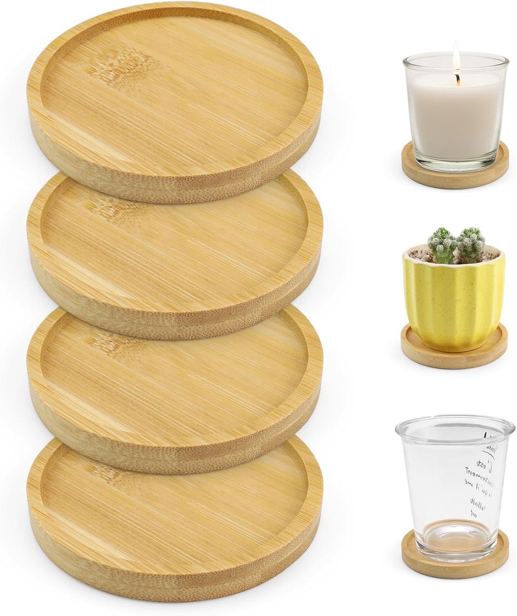 Bamboe Onderzetters - Geschikt voor Dranken en Bloempotten - 4 Stuks - 8 cm