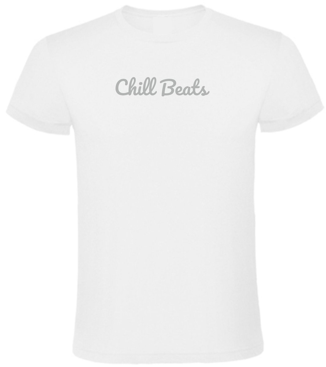 Unisex Zomer Tshirt – CHILL BEATS T-shirt in ZILVER Xlarge Design EIZOOK