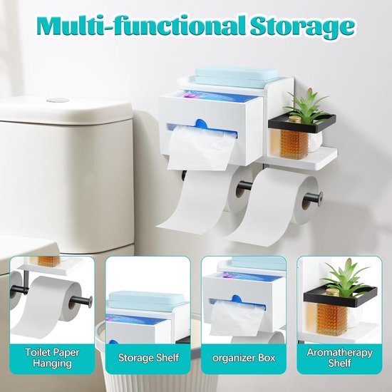 Toiletpapierhouder Met Natte Doekjes Box, Geen Boren Toiletpapierhouder Met Plank Papierhouder Voor Toilet En Badkamer Wandmontage