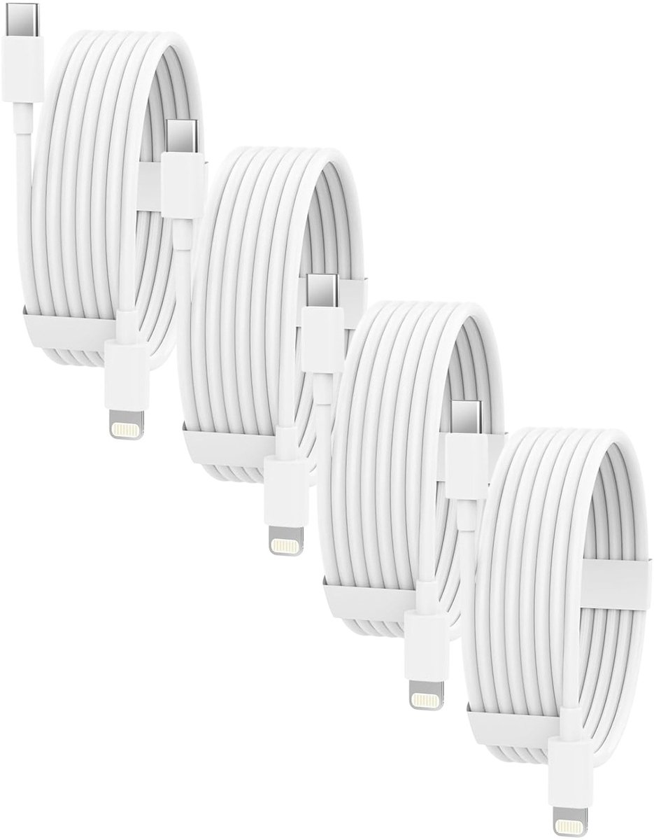 USB C naar Geschikt voor: USB Lightning Kabel - 1,5 Meter Oplaadkabel 4x - Snel Lader USB-C Oplader - Wit