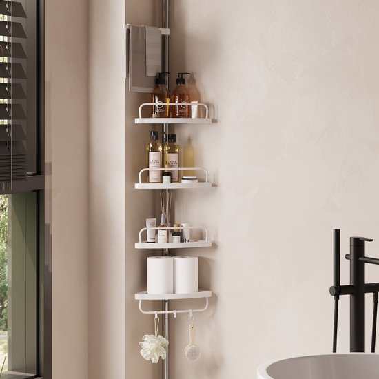 SONGMICS Douche Caddy, Telescopische Hoek Douche Plank voor Badkamer