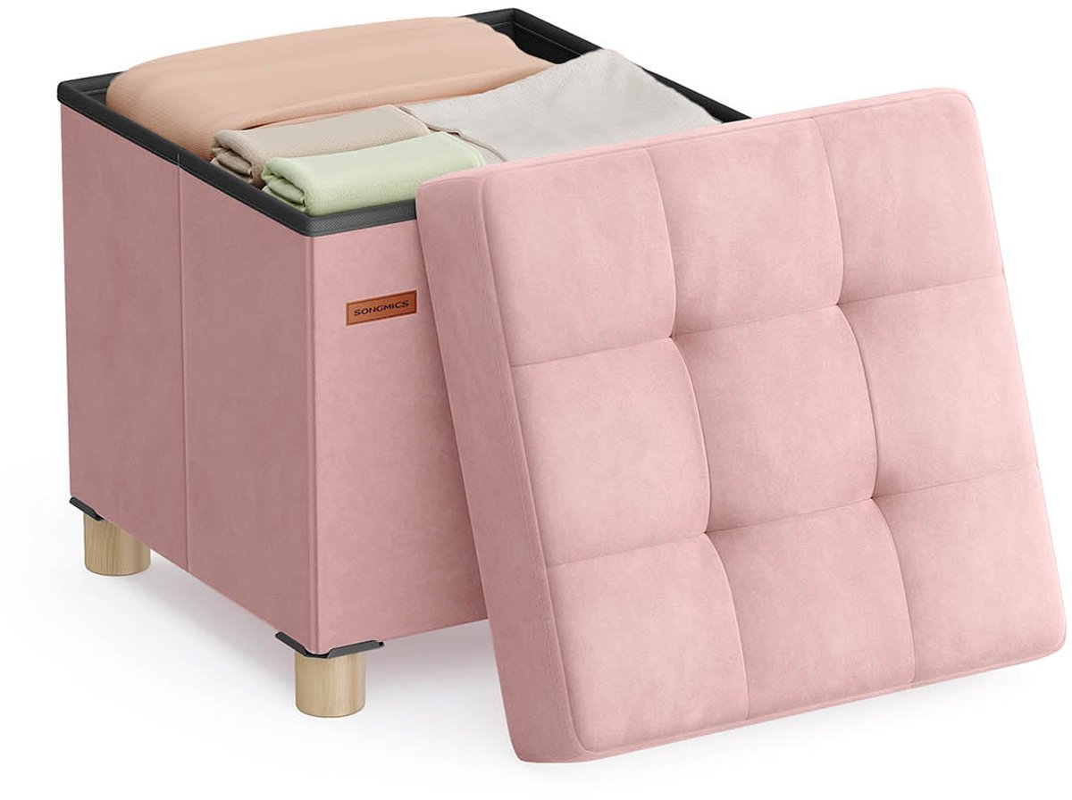 Velvet Stock Stool - voetsteun - Ottoman - 37L capaciteit - 38 x 38 x 40 cm - roze