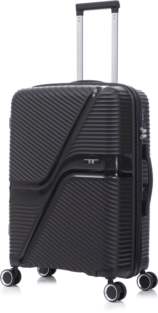 SB Travelbags Bagage koffer 65cm 4 dubbele wielen trolley - Zwart