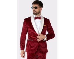 OppoSuits Velvet Vibes - Heren Tuxedo Smoking - Velvet Pak - Kerst Outfit - Rood - Maat EU 50