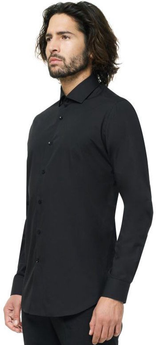 OppoSuits Black Knight Shirt - Heren Overhemd - Casual Effen Gekleurd - Zwart - Maat EU 39/40