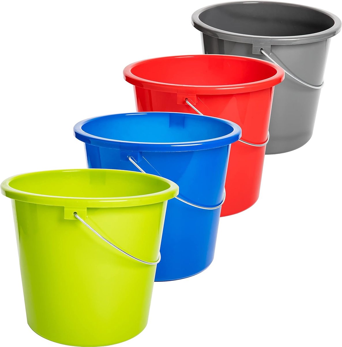 Goedkoopste 4 Stuks Huishoudemmers met Maat schaal - 5 Liter - Antraciet, Rood, Groen, Blauw