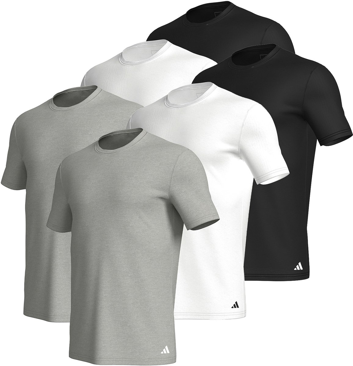 Set van 6 adidas T-shirts met ronde hals herenondershirt ronde hals katoen duurzaam Multicolor