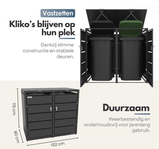 Kastrex Container Ombouw Kast - Voor 2 Kliko - Weerbestendig & Onderhoudsvrij - Gecoat Staal